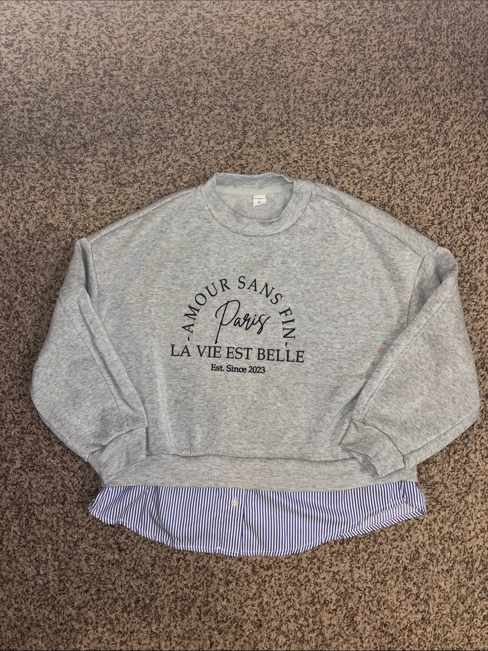 Sumwon Gray Graphic 'La Vie Est Belle' Sweatshirt with faux undershirt Size 9Y